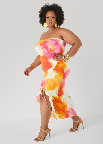 Vestido maxi floral sin tirantes