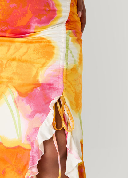 Vestido maxi floral sin tirantes