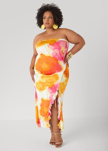 Vestido maxi floral sin tirantes