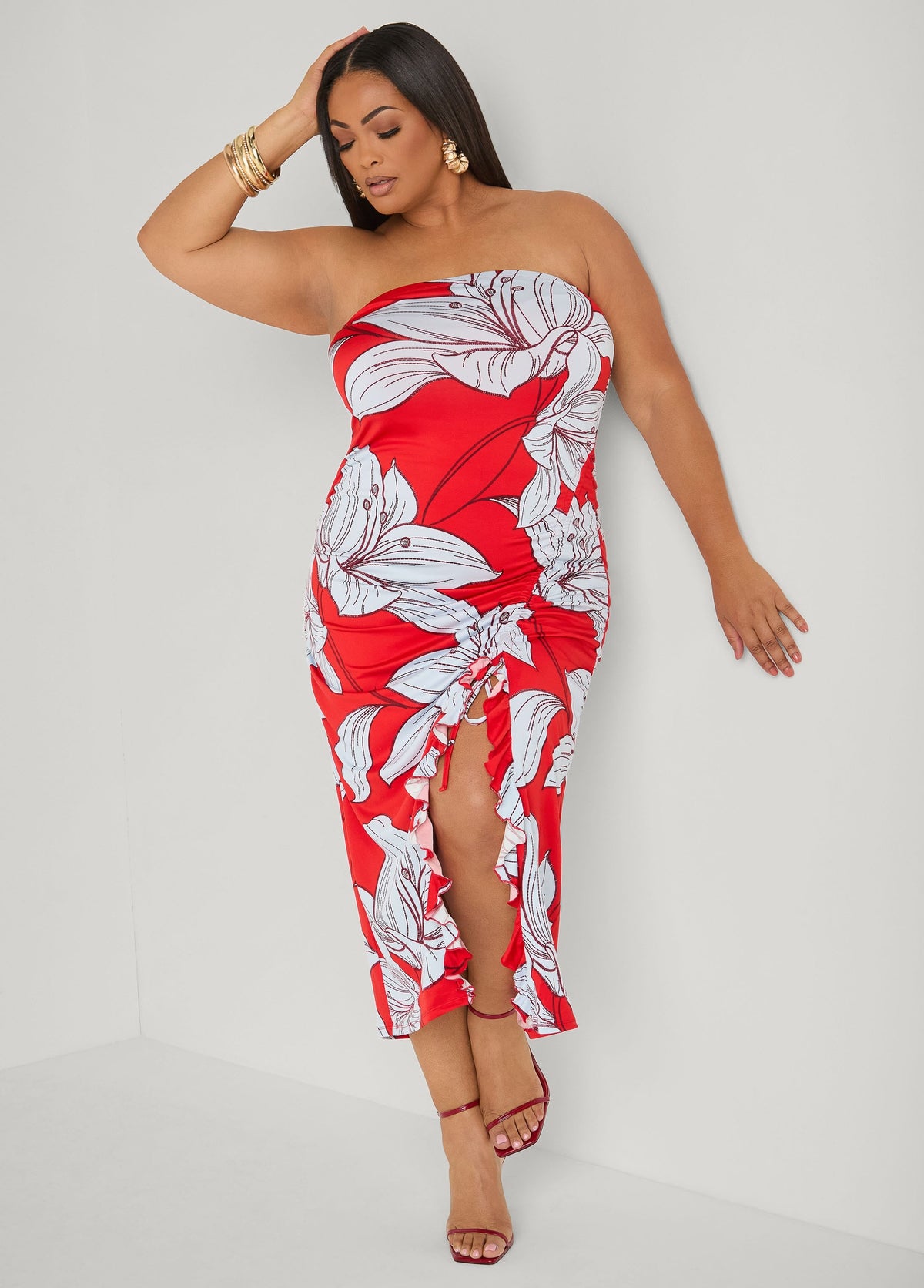Vestido maxi floral sin tirantes