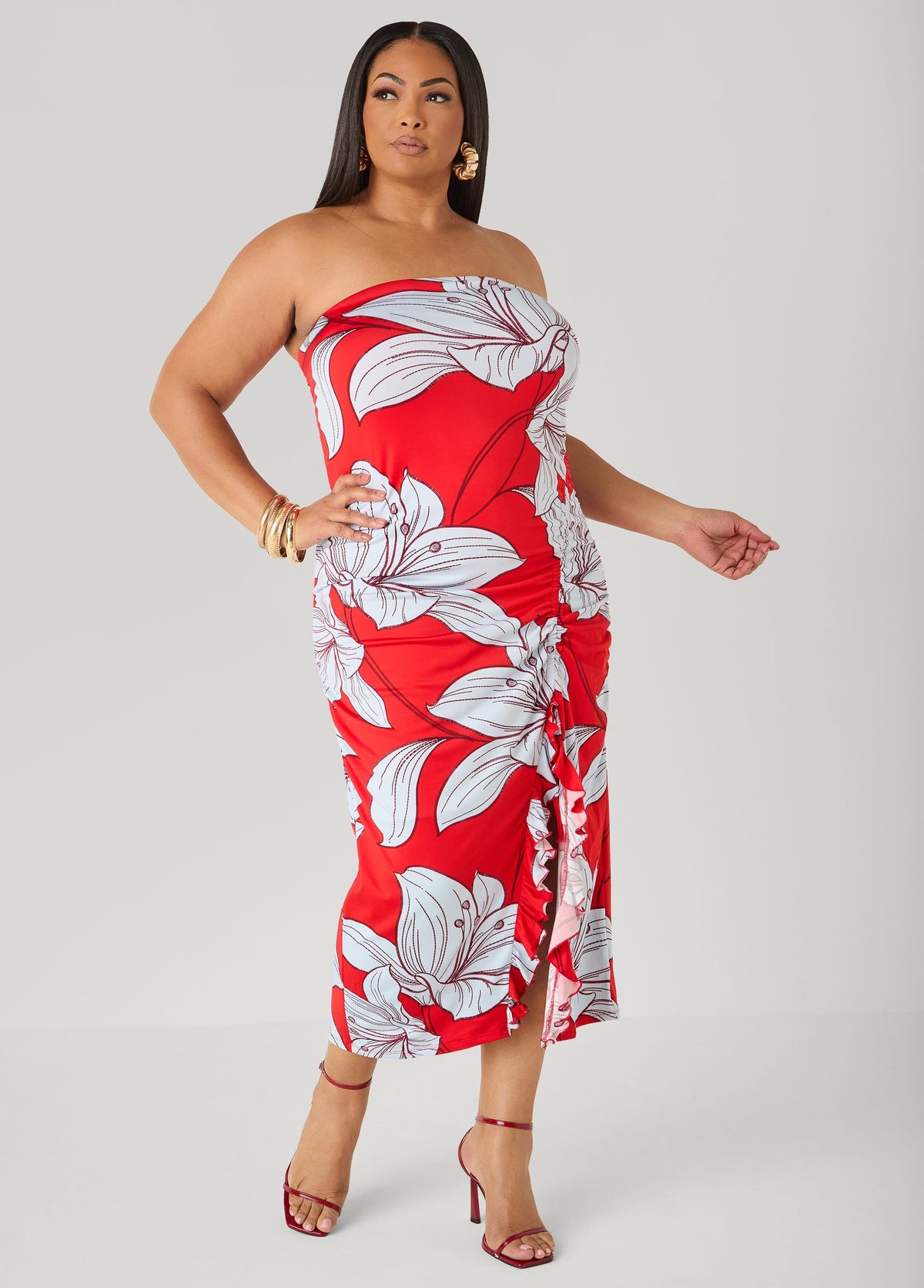 Vestido maxi floral sin tirantes
