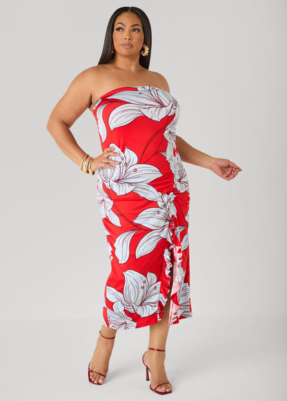 Vestido maxi floral sin tirantes
