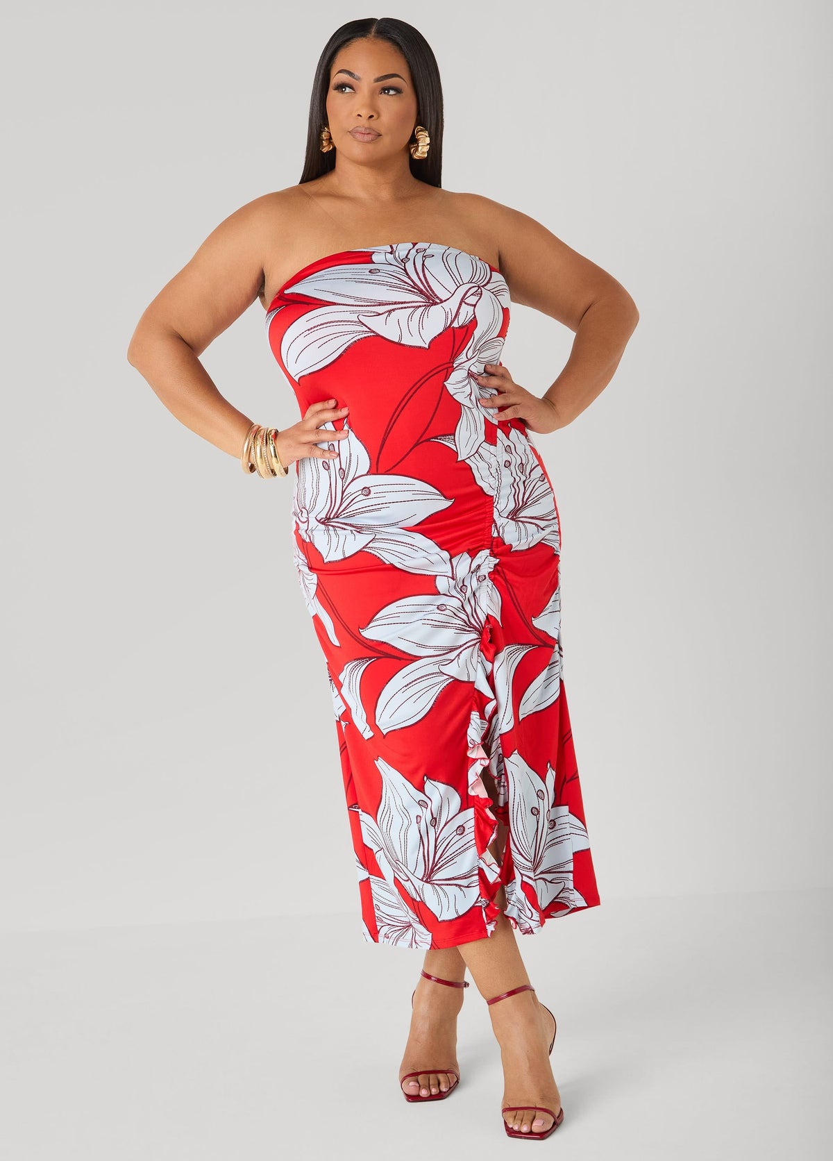 Vestido maxi floral sin tirantes