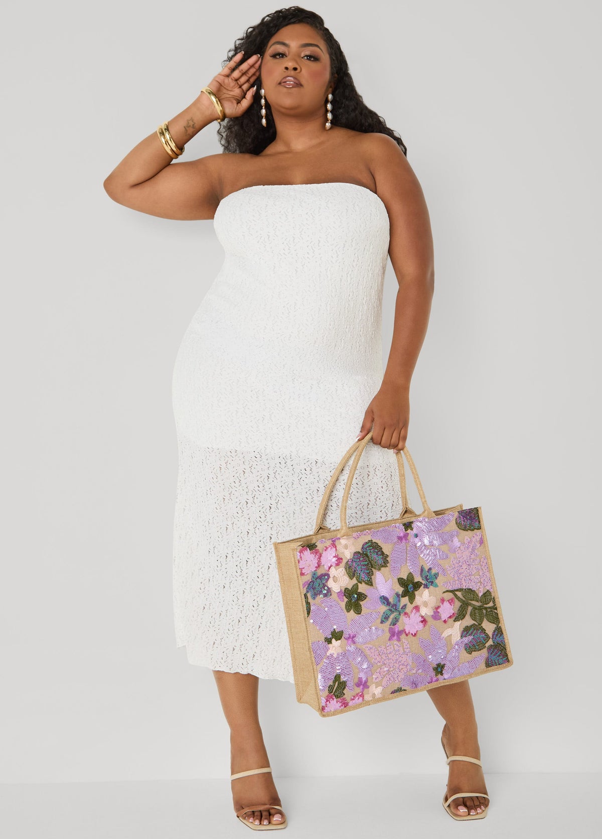 Vestido maxi sin tirantes con textura