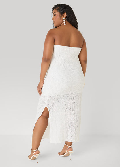 Vestido maxi sin tirantes con textura