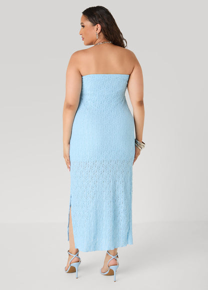 Vestido maxi sin tirantes con textura