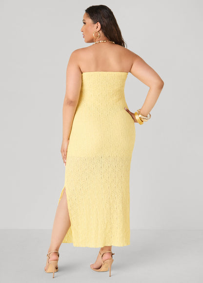 Vestido maxi sin tirantes con textura