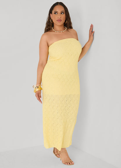 Vestido maxi sin tirantes con textura