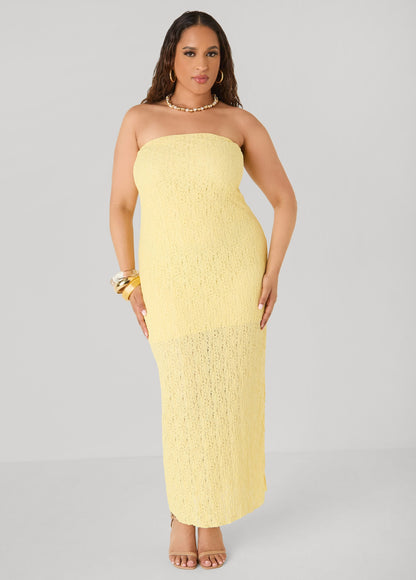 Vestido maxi sin tirantes con textura
