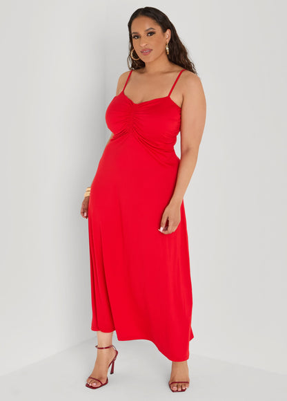 Vestido maxi fruncido