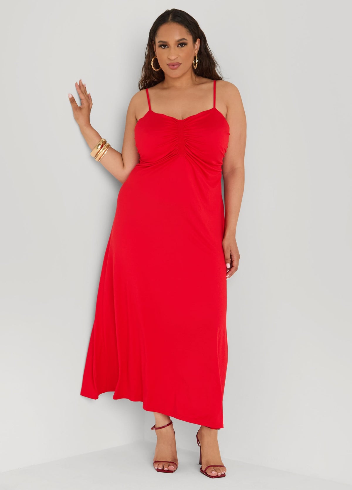 Vestido maxi fruncido