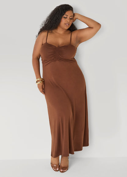 Vestido maxi fruncido