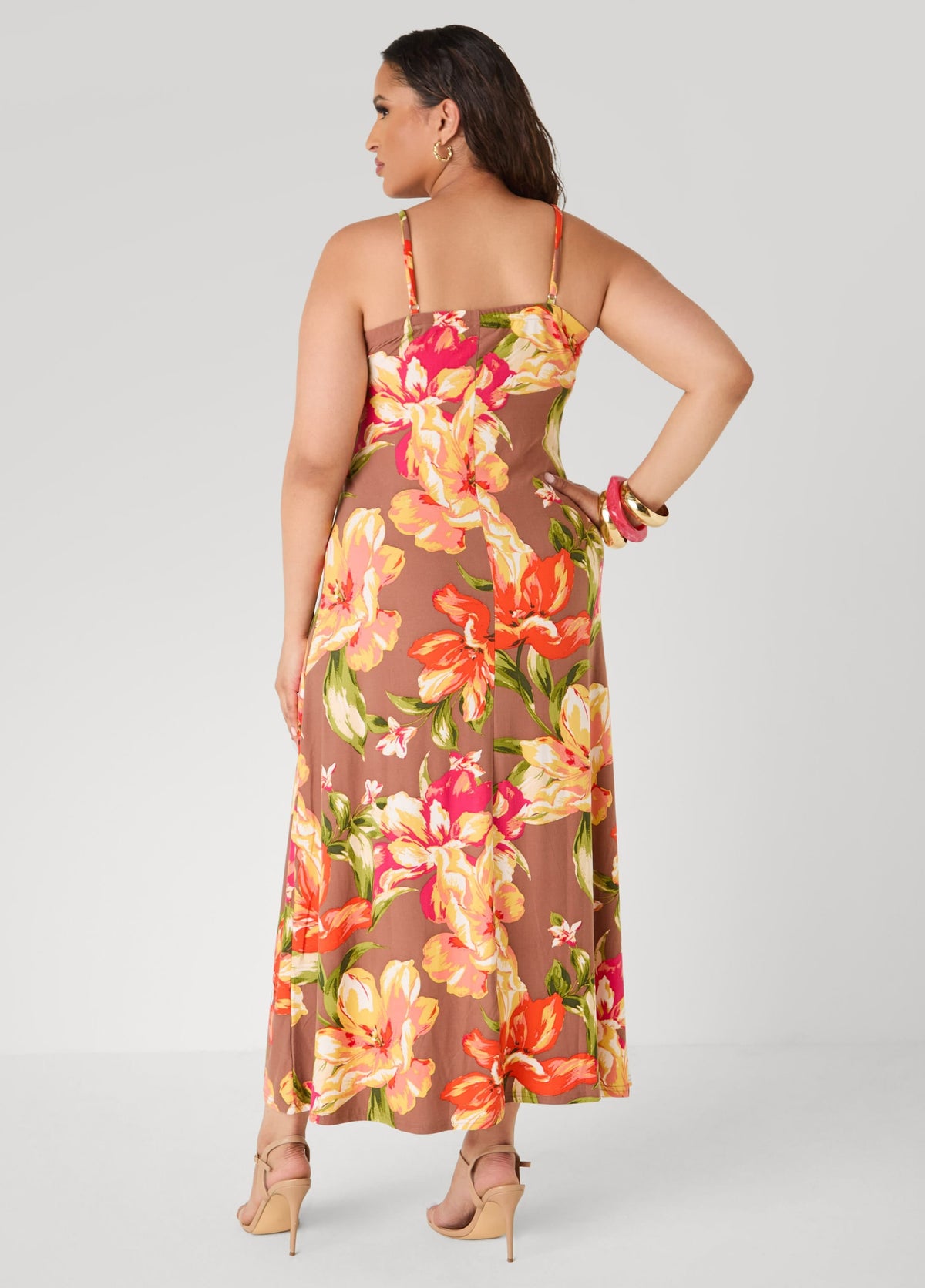 Vestido maxi fruncido con estampado floral