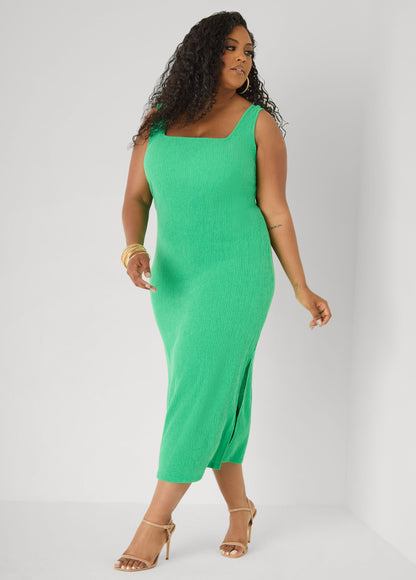 Vestido midaxi texturizado con escote cuadrado