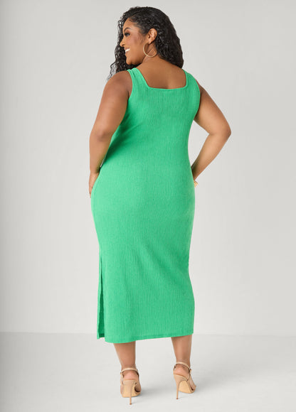 Vestido midaxi texturizado con escote cuadrado