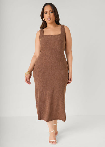 Vestido midaxi texturizado con escote cuadrado