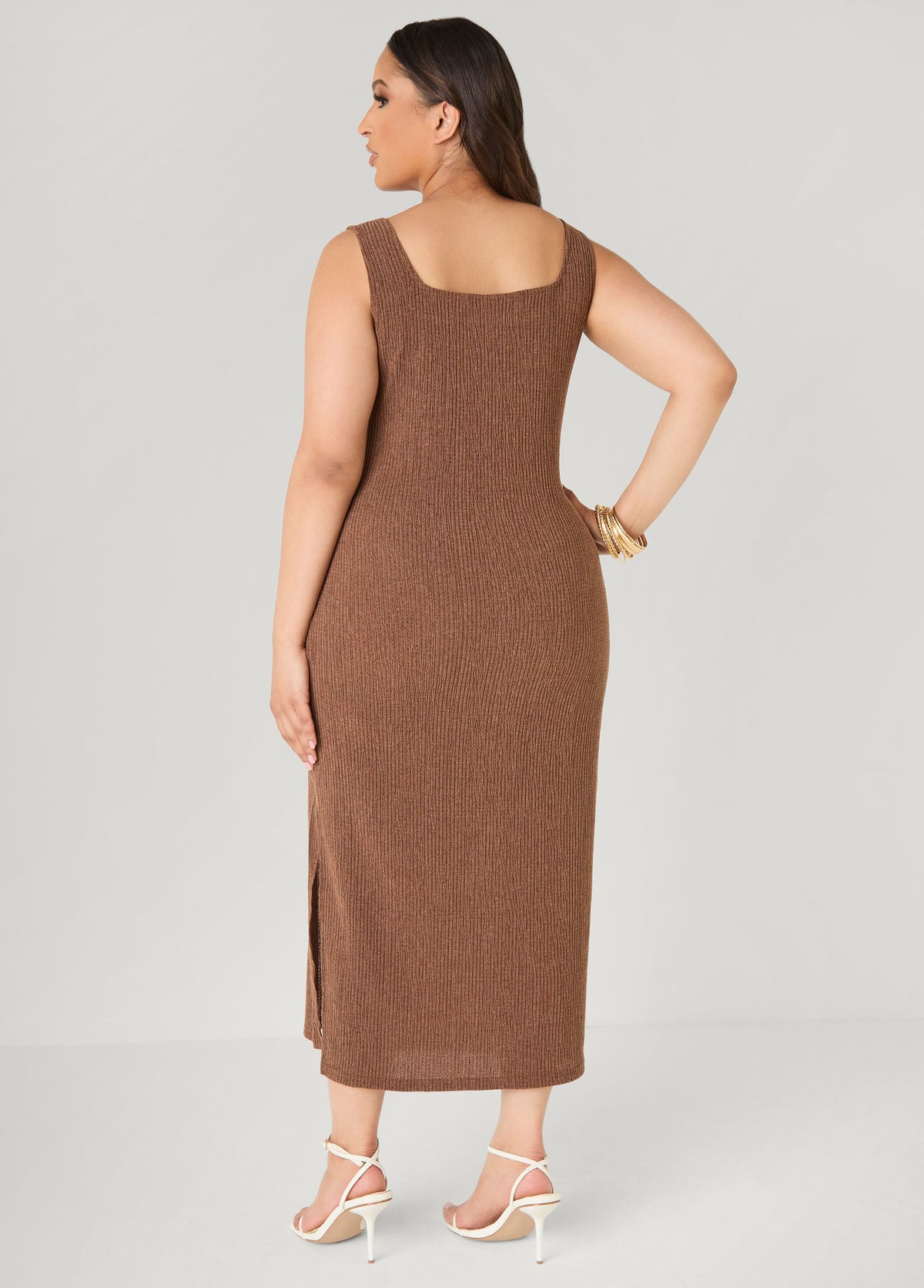 Vestido midaxi texturizado con escote cuadrado