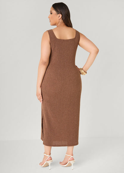Vestido midaxi texturizado con escote cuadrado