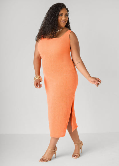 Vestido midaxi texturizado con escote cuadrado