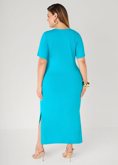 Vestido maxi de punto elástico tipo camiseta